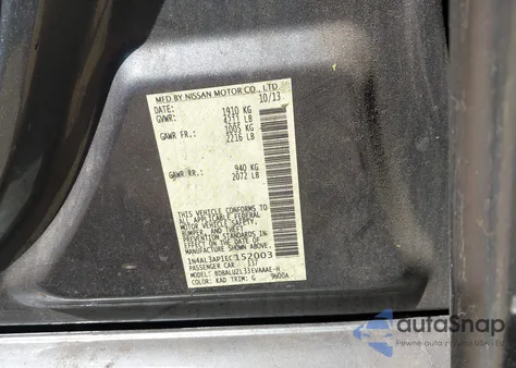 2014 Nissan Altima 2.5 Sv z USA, uszkodzony, nr VIN 1N4AL3AP1EC152003